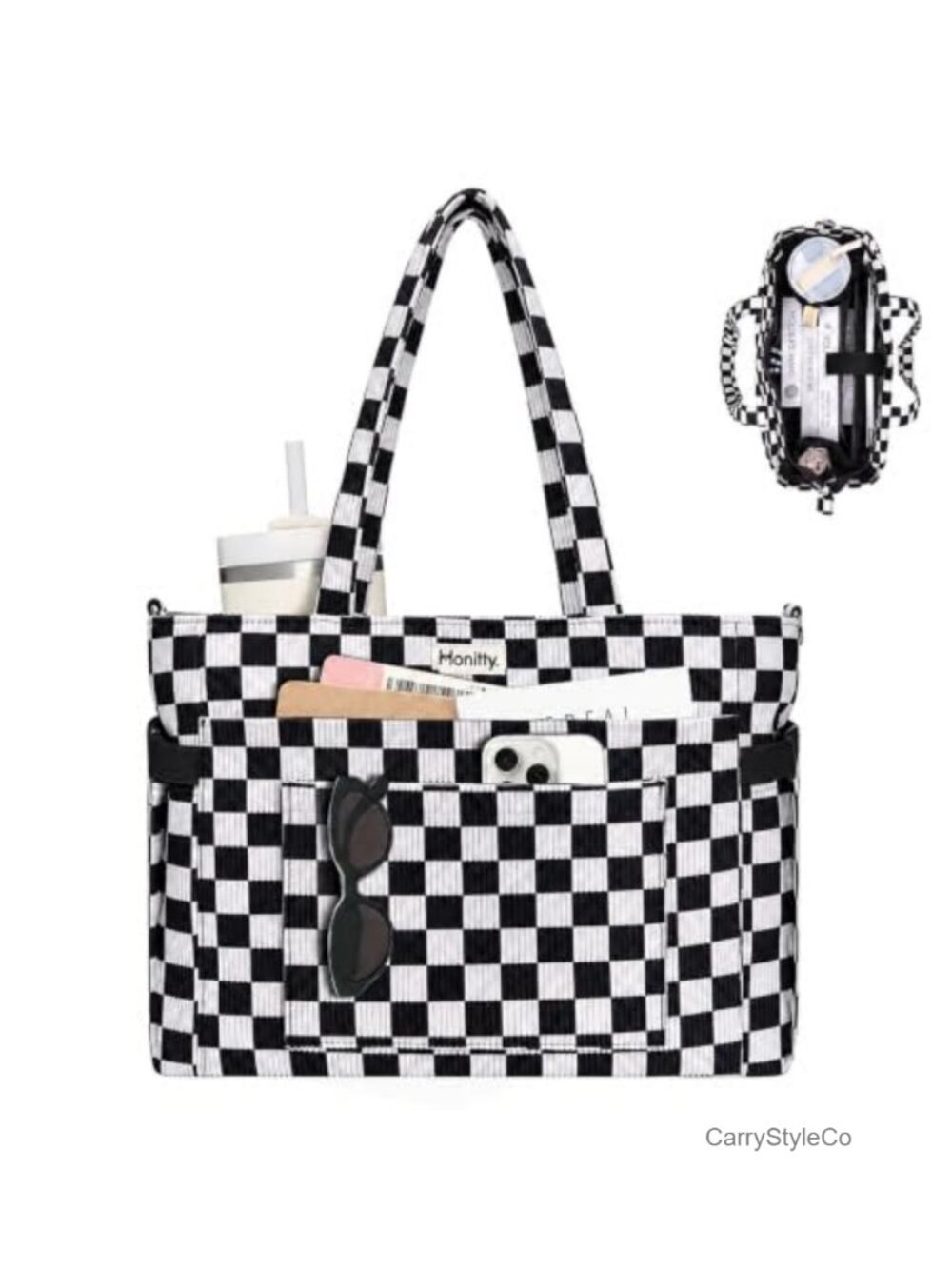 Corduroy Tote Bag Women 17 Pocket Laptop Work Crossbody Handbag Travel
